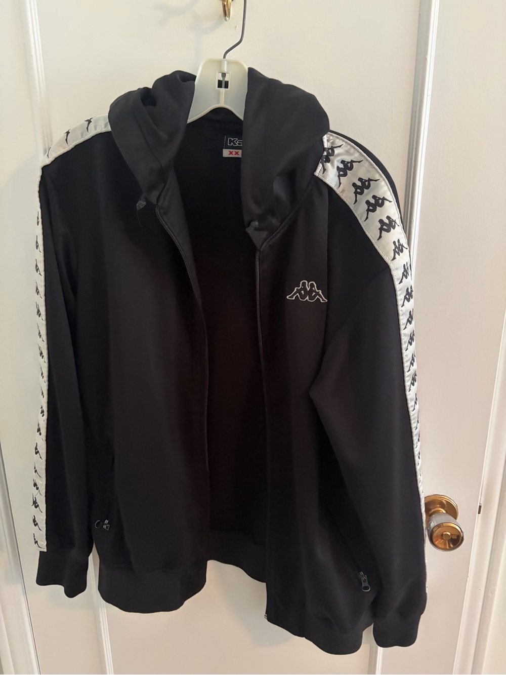Kappa Black Hooded Track Jacket with White Logo Trim